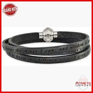 Stainless Steel Serenity Prayer Leather Wrap Bracelet Adjustable Large
